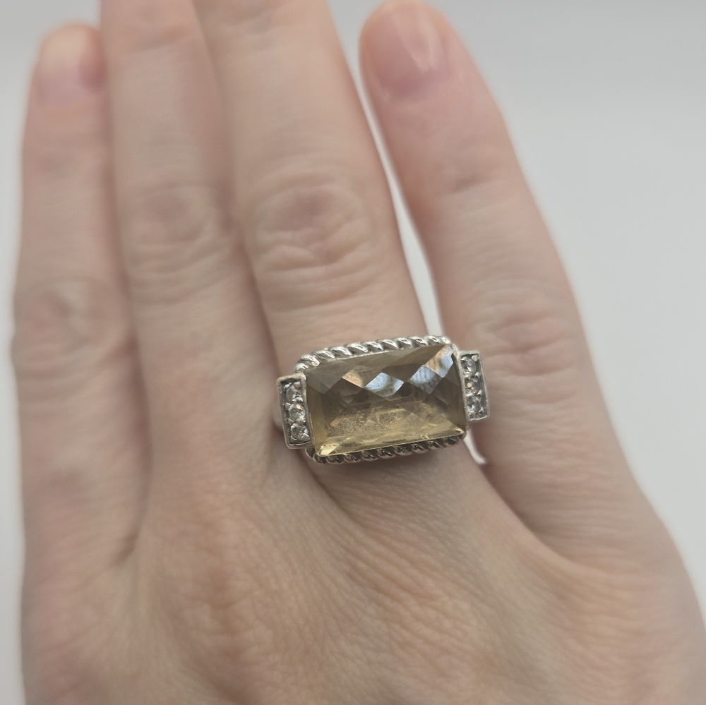Vintage JUDITH RIPKA RING 925 Sterling Silver Yellow Citrine Cocktail Ring S-7 - Picture 6 of 13